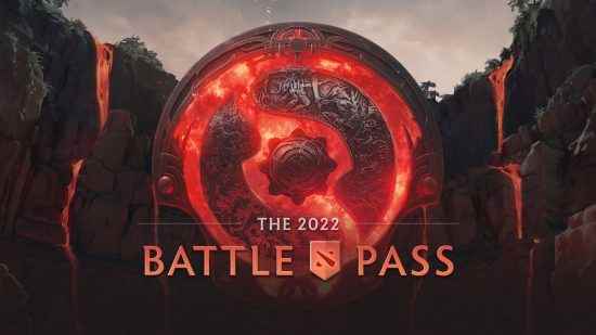 Altında '2022 Battle Pass' yazan, satır aralarında parlayan kırmızı magma bulunan devasa bir altın kalkan ödülü