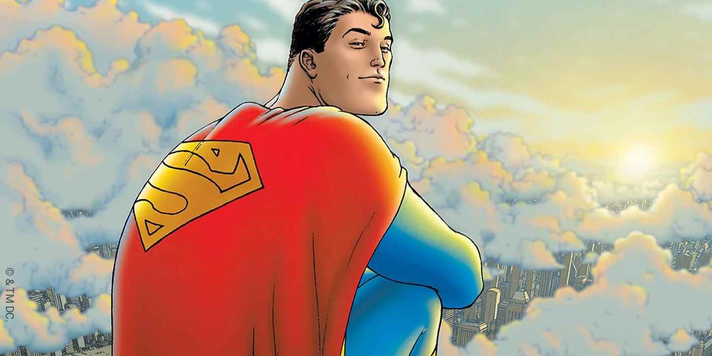 All-Star Superman çizgi romanlarından Clark Kent'in yer aldığı resmi çizim, Metropolis bulutlarının üzerinde duruyordu.