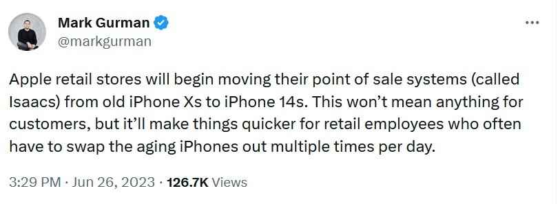 Gürman'ın Apple Store'un iPhone X'ten iPhone 14'e yükseltilmesiyle ilgili bazı haberleri var - Apple Store çalışanları iPhone X'lerini iPhone 14'e yükseltiyor