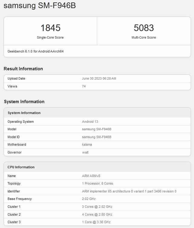 Galaxy Z Fold 5'in duyurulmamış global versiyonu Geekbench'te test edildi - Galaxy Z Fold 5'in global versiyonu, bazı teknik özellikleri ortaya çıkaran kıyaslama testi aldı