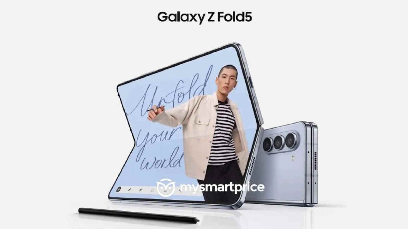 Sızan Galaxy Z Fold 5 posteri - Galaxy Z Fold 5 pazarlama posterinin en büyük tasarım değişikliğini gösterdiği iddia edildi