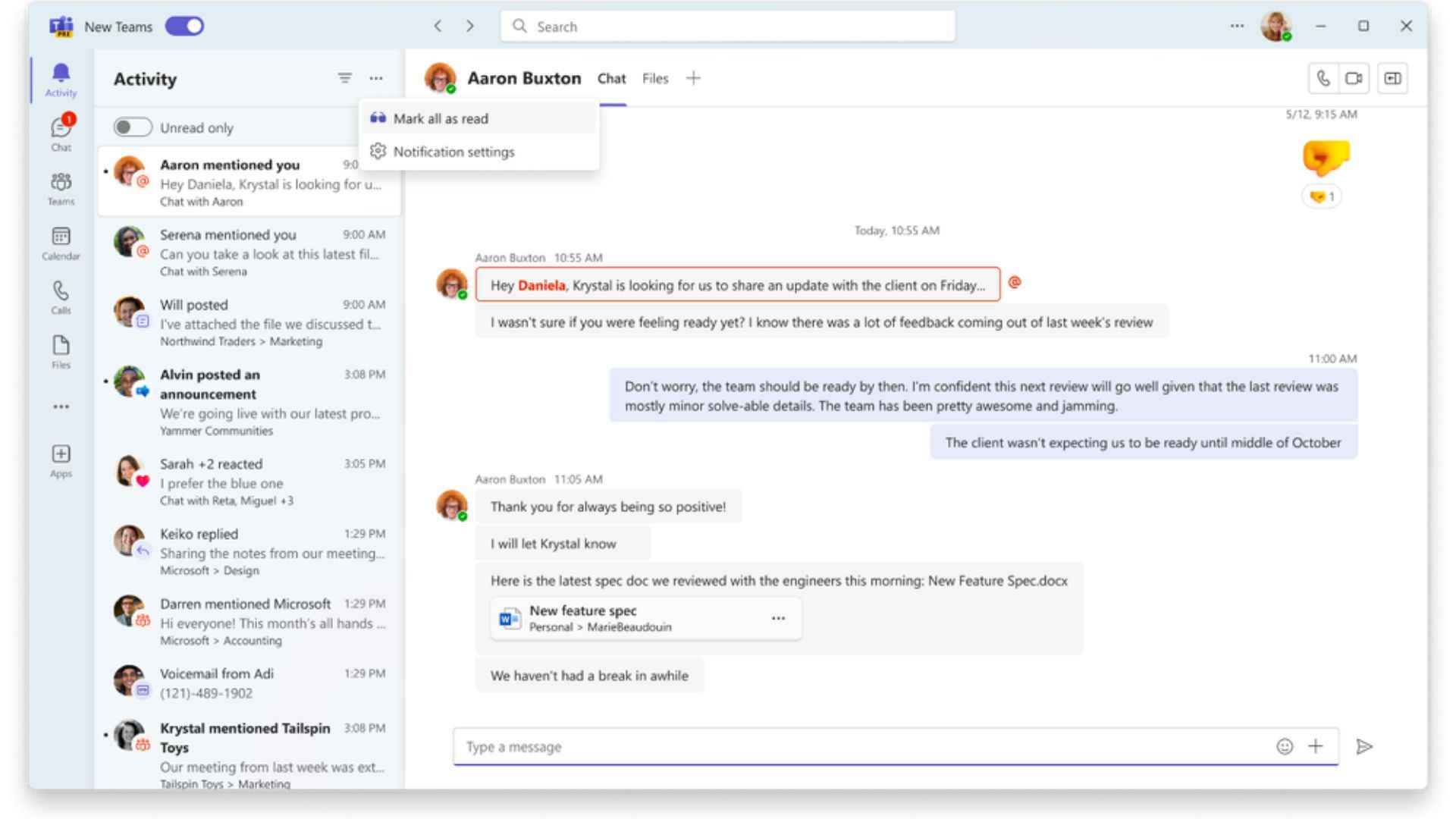 Microsoft Teams'de tüm iletileri okundu olarak işaretle