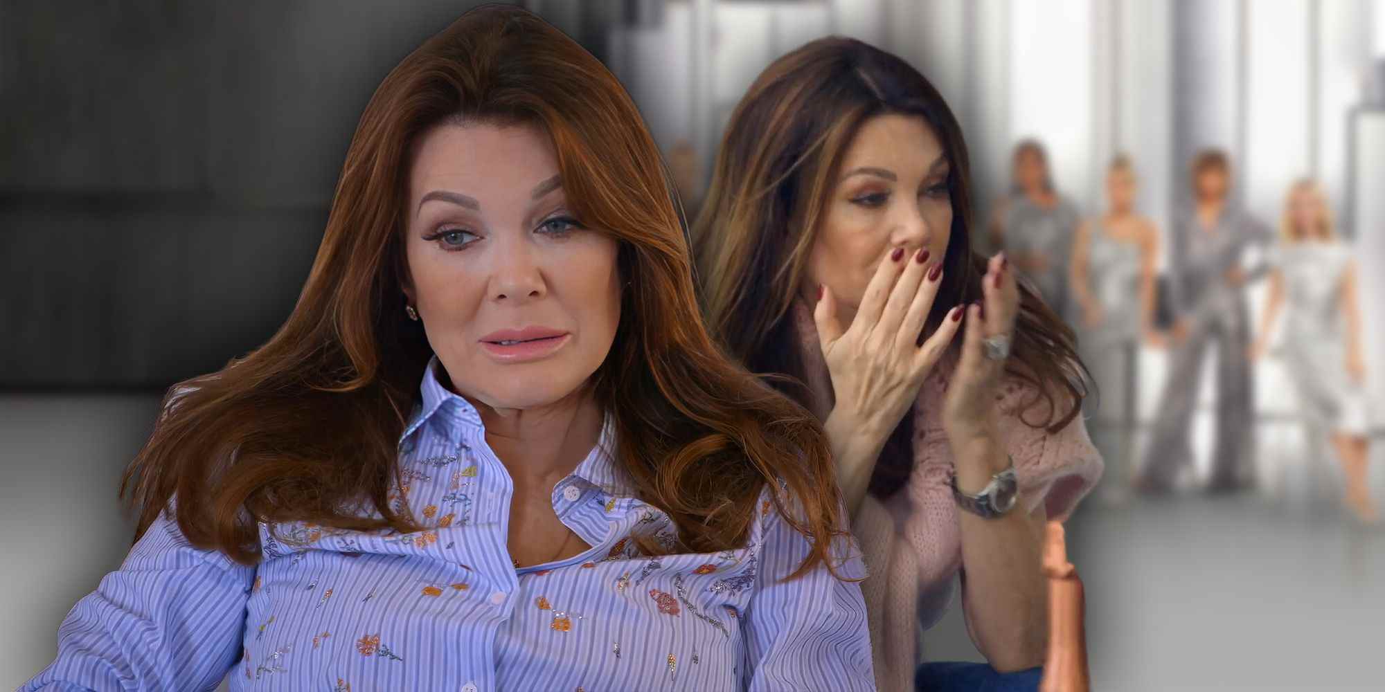 RHOBH ve Vanderpump Rules yıldızı Lisa Vanderpump'ın elleri ağzında iki resmi