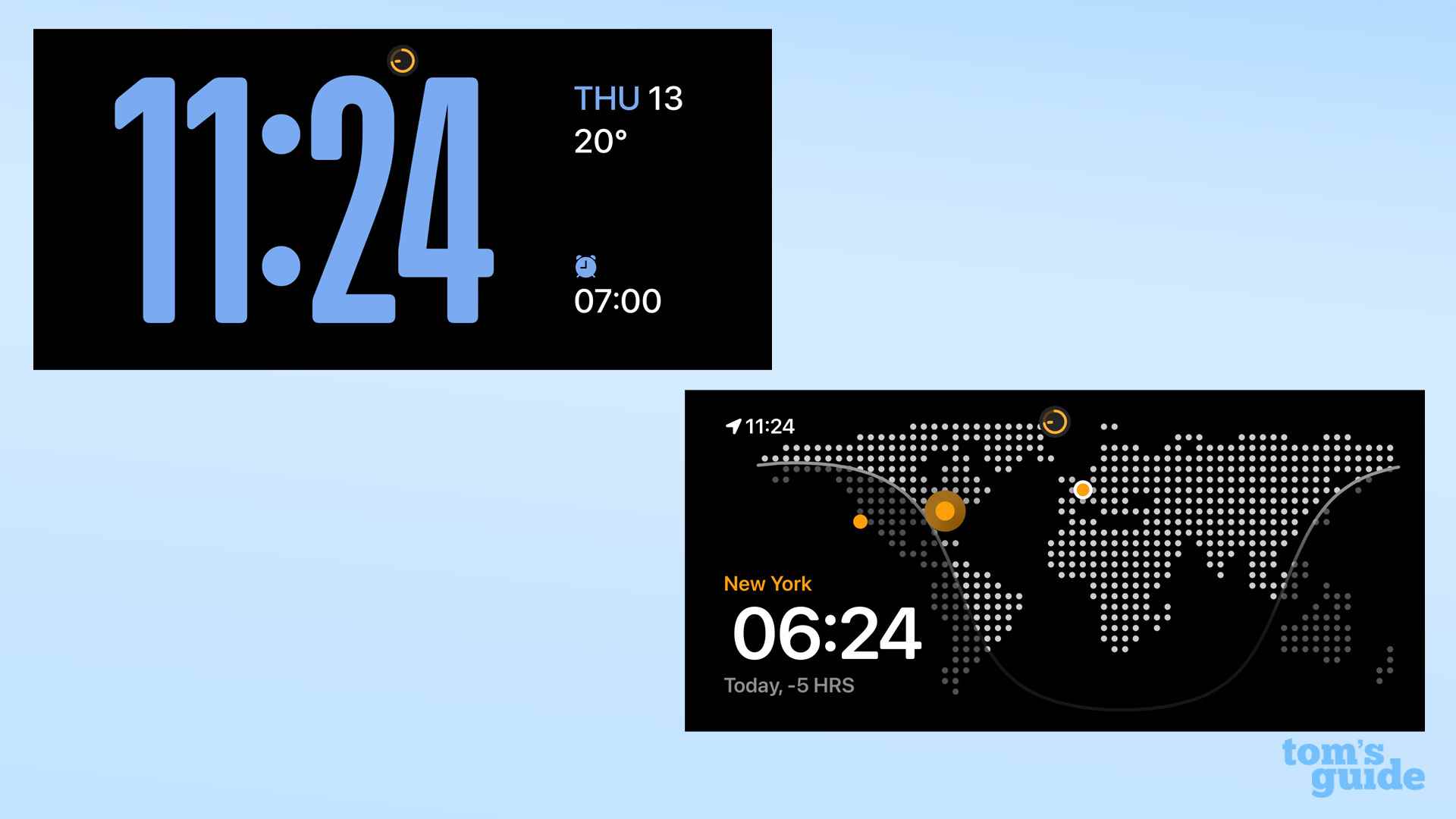 iOS 17 çalıştıran bir iPhone'da Bekleme özelliğinin Saat görünümü