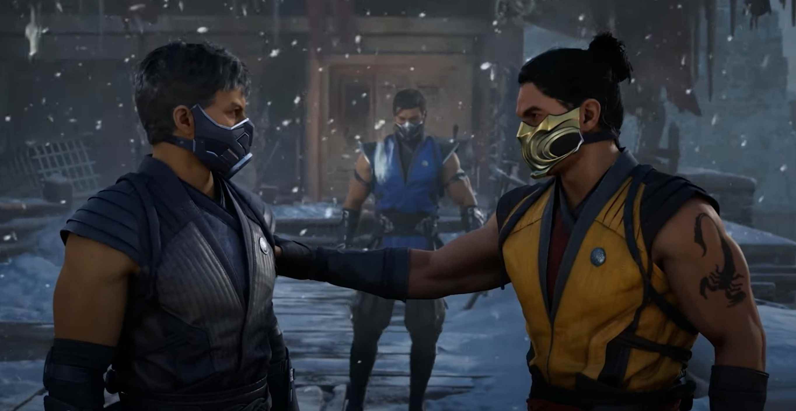 Karlı bir ortamda Smoke, Sub-Zero ve Scorpion