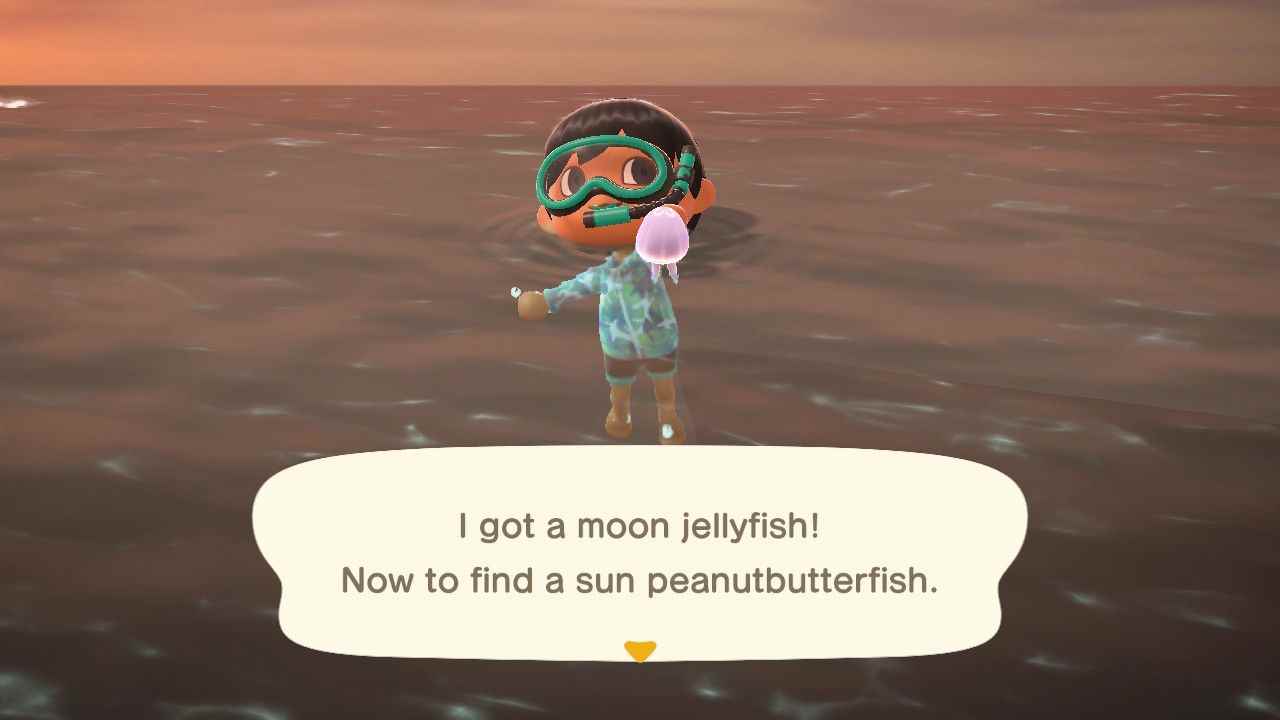 Animal Crossing New Horizons Oyuncusu Okyanusta Ay Denizanasını Yakalıyor