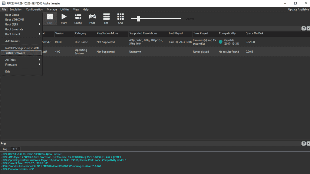 Firmware'i RPSC3'e yükleme.  Emülatör koyu bir ten ile gelir.