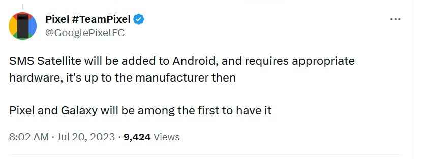 #TeamPixel Twitter hesabı, Pixel ve Galaxy telefonların Android 14'ten Uydu desteği alacağını ortaya koyuyor - Android 14'ün Pixel ve Galaxy telefonlar için uydu üzerinden SMS özelliği sunacağı bildiriliyor