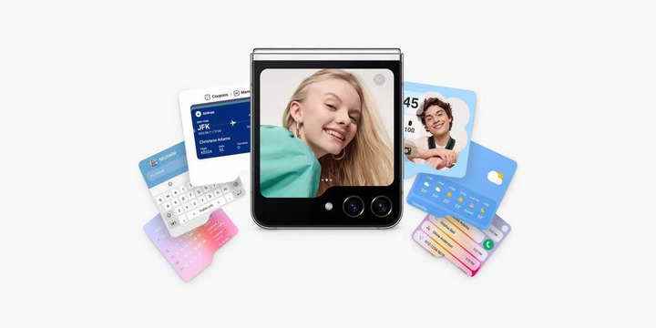 Samsung Galaxy Z Flip 5, widget tabanlı arayüzle büyük kapaklı ekrana sahip