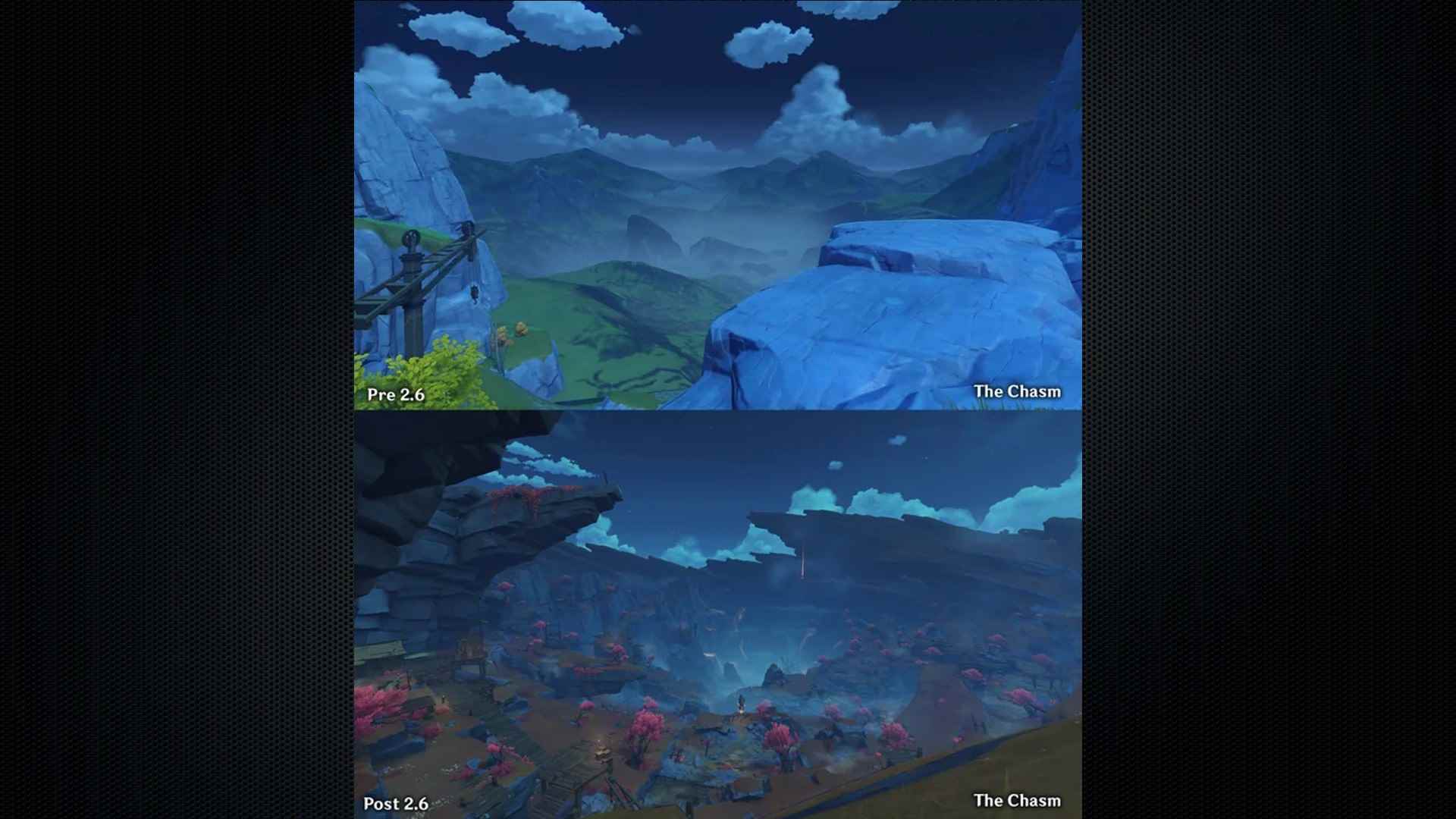 Genshin Impact öncesi ve sonrası ne kadar güzel hale geldiğini gösteriyor: uçurumdan önce ve sonra oyun manzarası