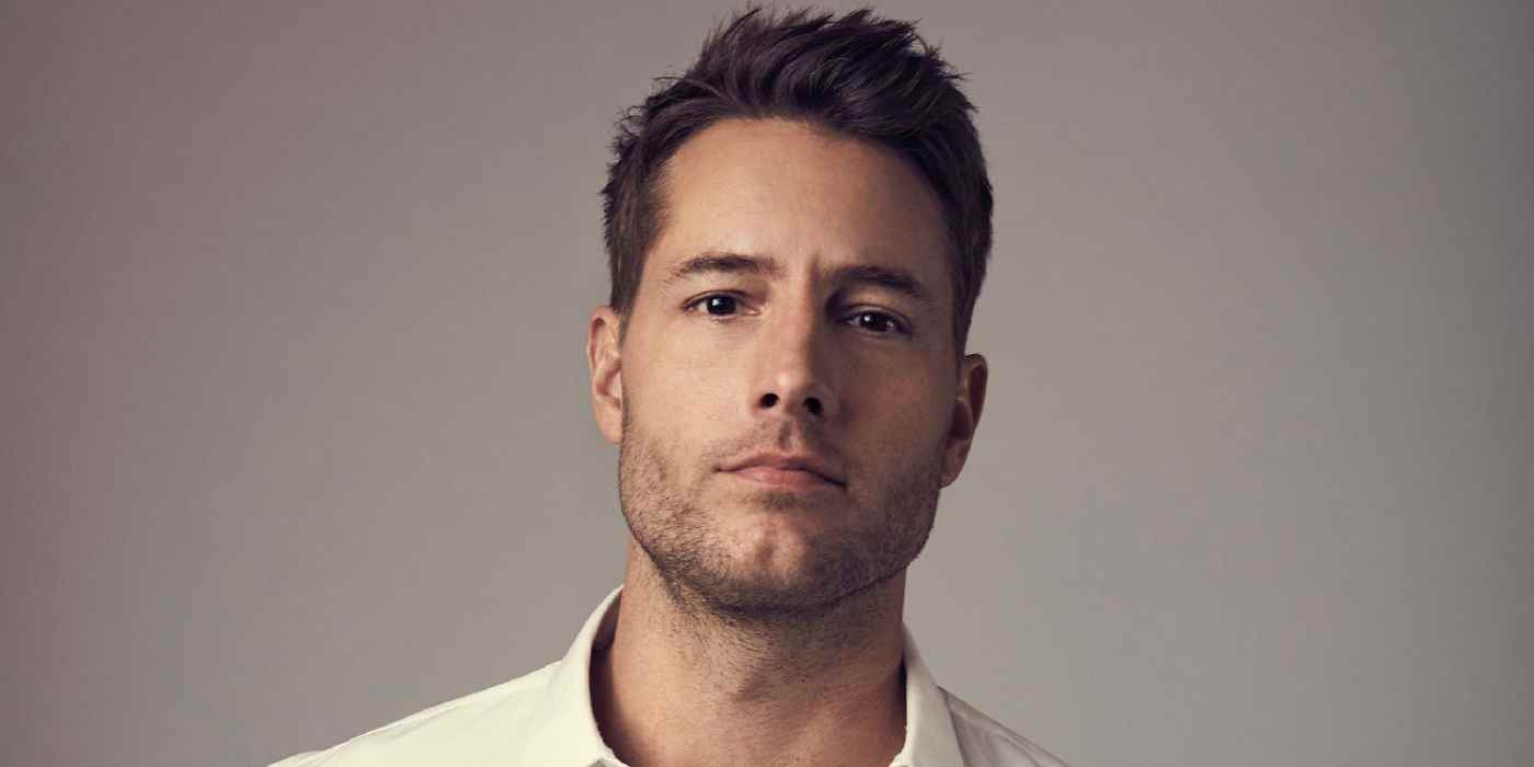 Justin Hartley, Selling Sunset'te doğrudan kameraya bakıyor.