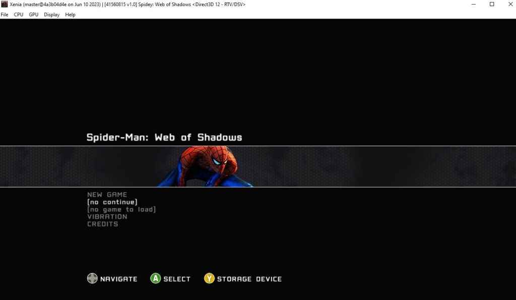 Spider-Man: Web of Shadows, Xenia'da çalışıyor.