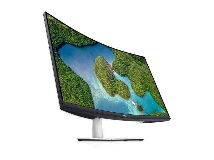 Beyaz arka planda Dell 32 Kavisli 4K UHD Monitör.