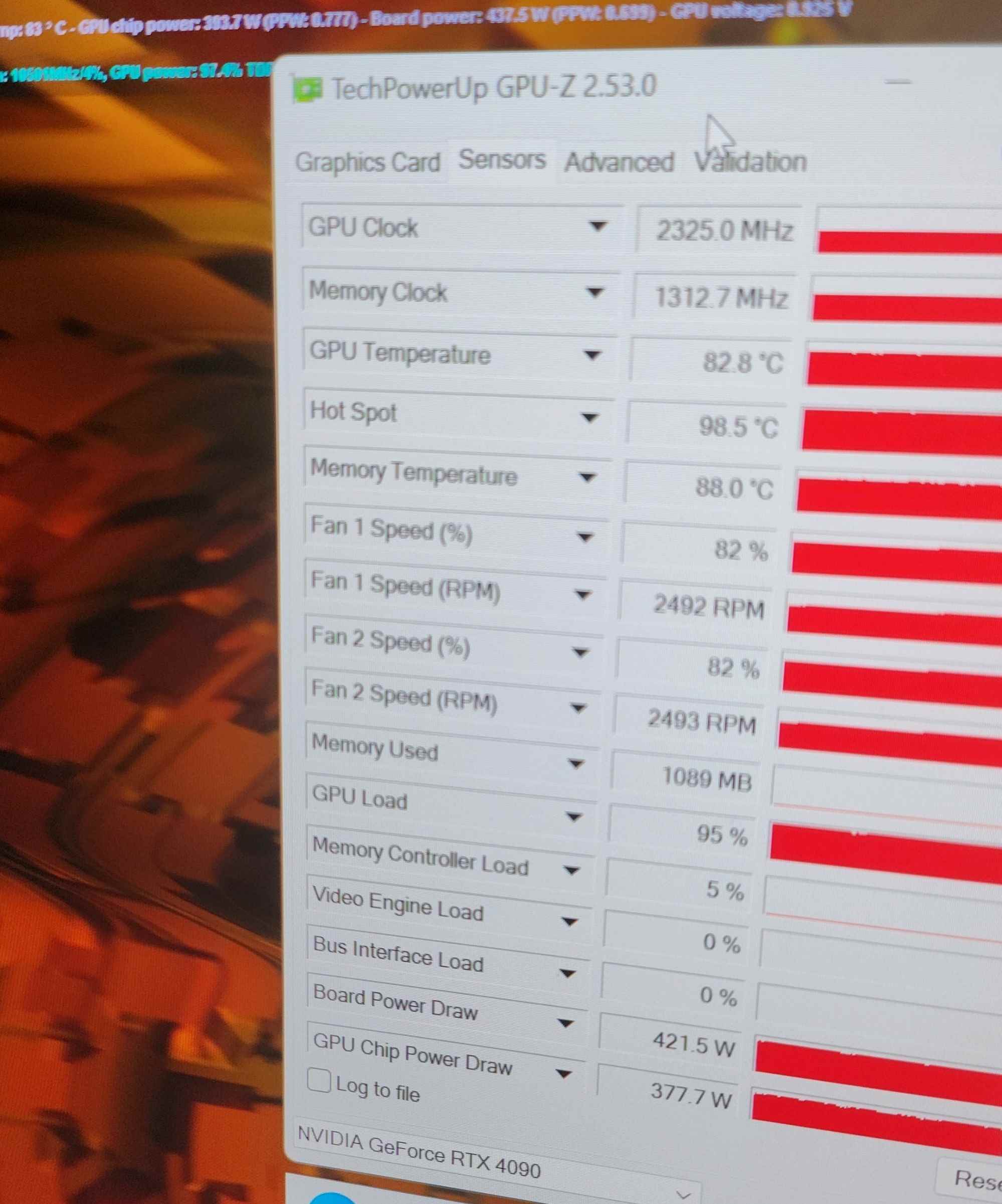 MaxSun GeForce RTX 4090 MGG GPU'nun sıcaklıkları.  (Resim Kaynağı: Baidu)