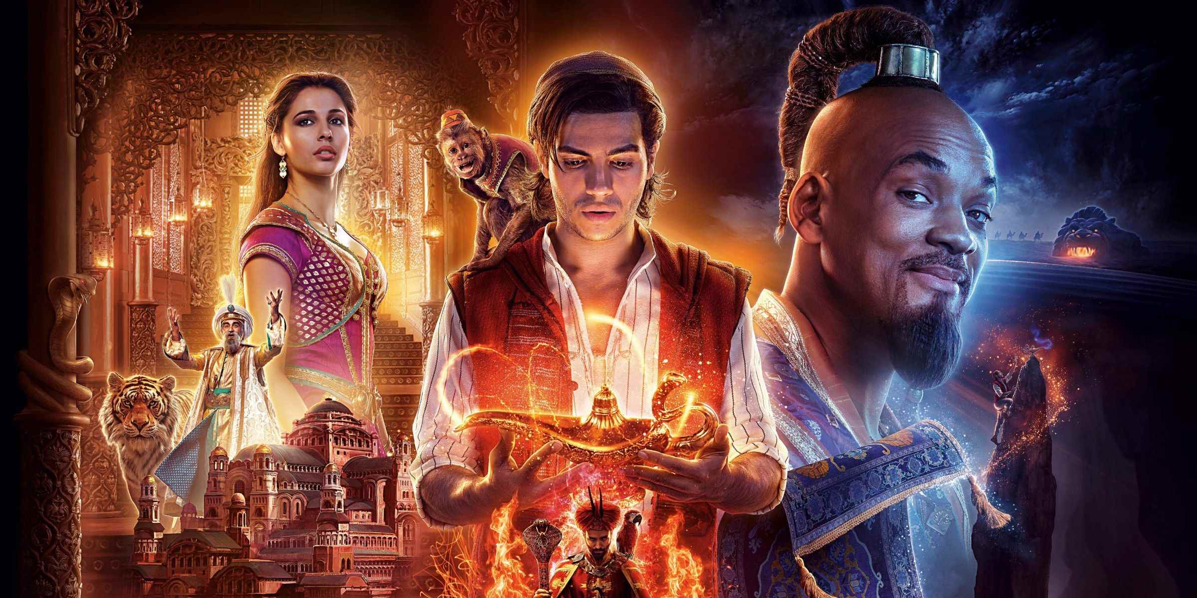 2019 yapımı Aladdin filminin ana karakterleri bir posterde.