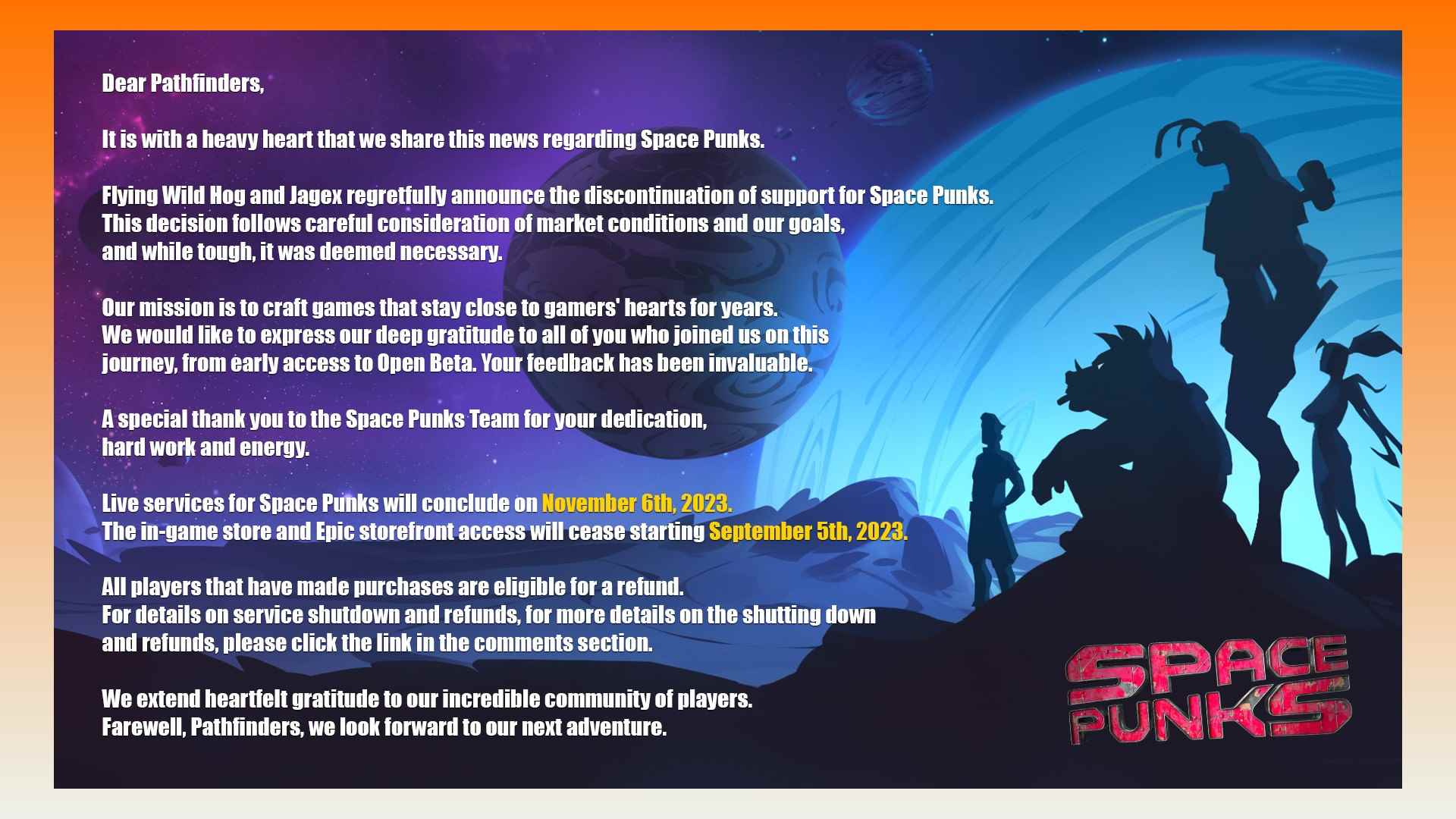 Space Punks kapatıldı: Runescape geliştiricisi Jagex'ten bilim kurgu ARPG oyunu Space Punks'ın kapatıldığını doğrulayan bir açıklama