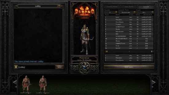 Diablo 2 Resurrected - Merdiven skor tablosu ekranı.