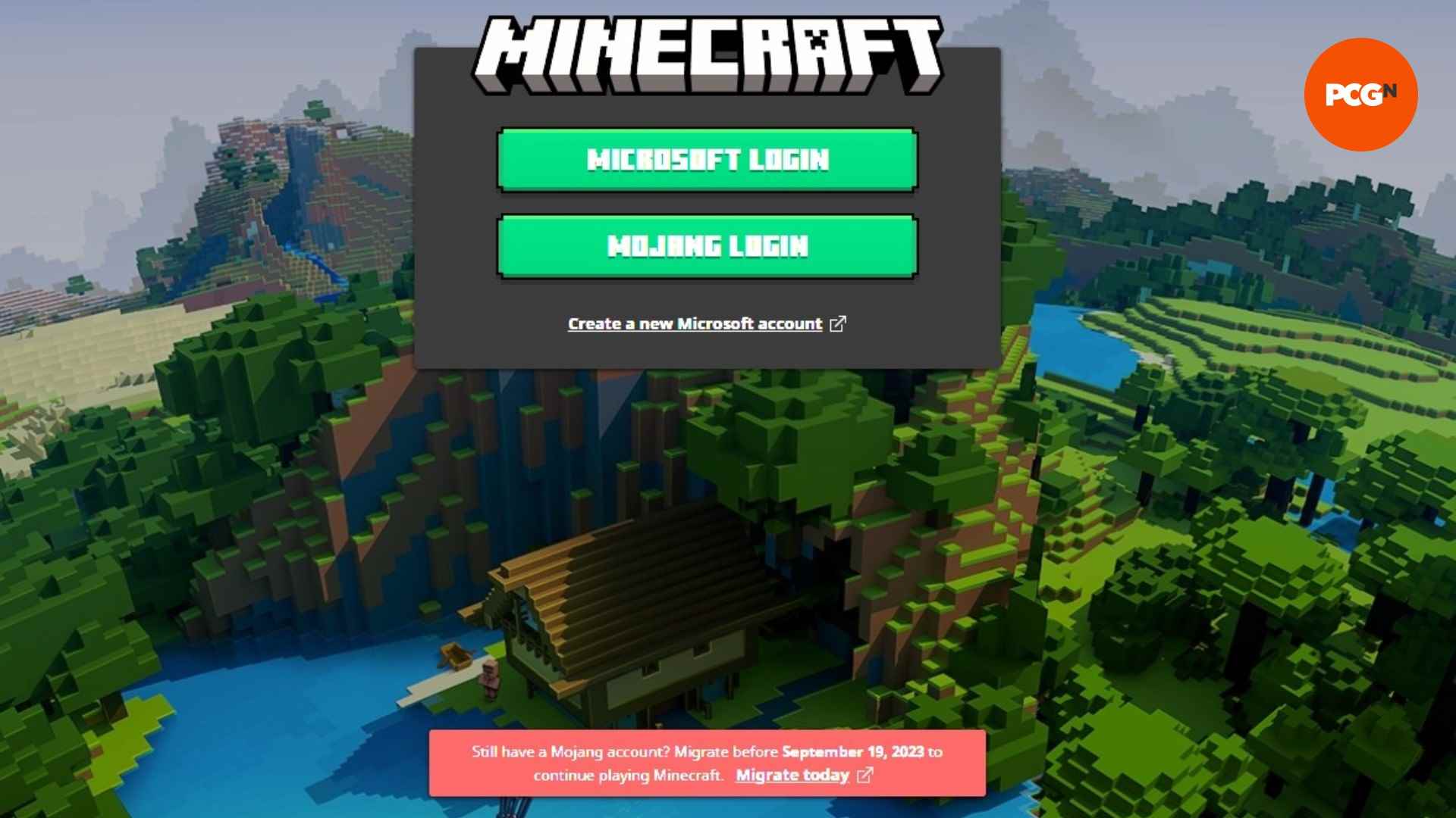 Minecraft hesap geçişi: Minecraft giriş ekranının bir görüntüsü