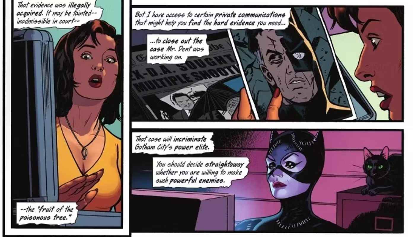 Kedi Kadın, Batgirl Barbara Gordon Oracle'a Bruce Wayne'in Batman olduğunu söylüyor