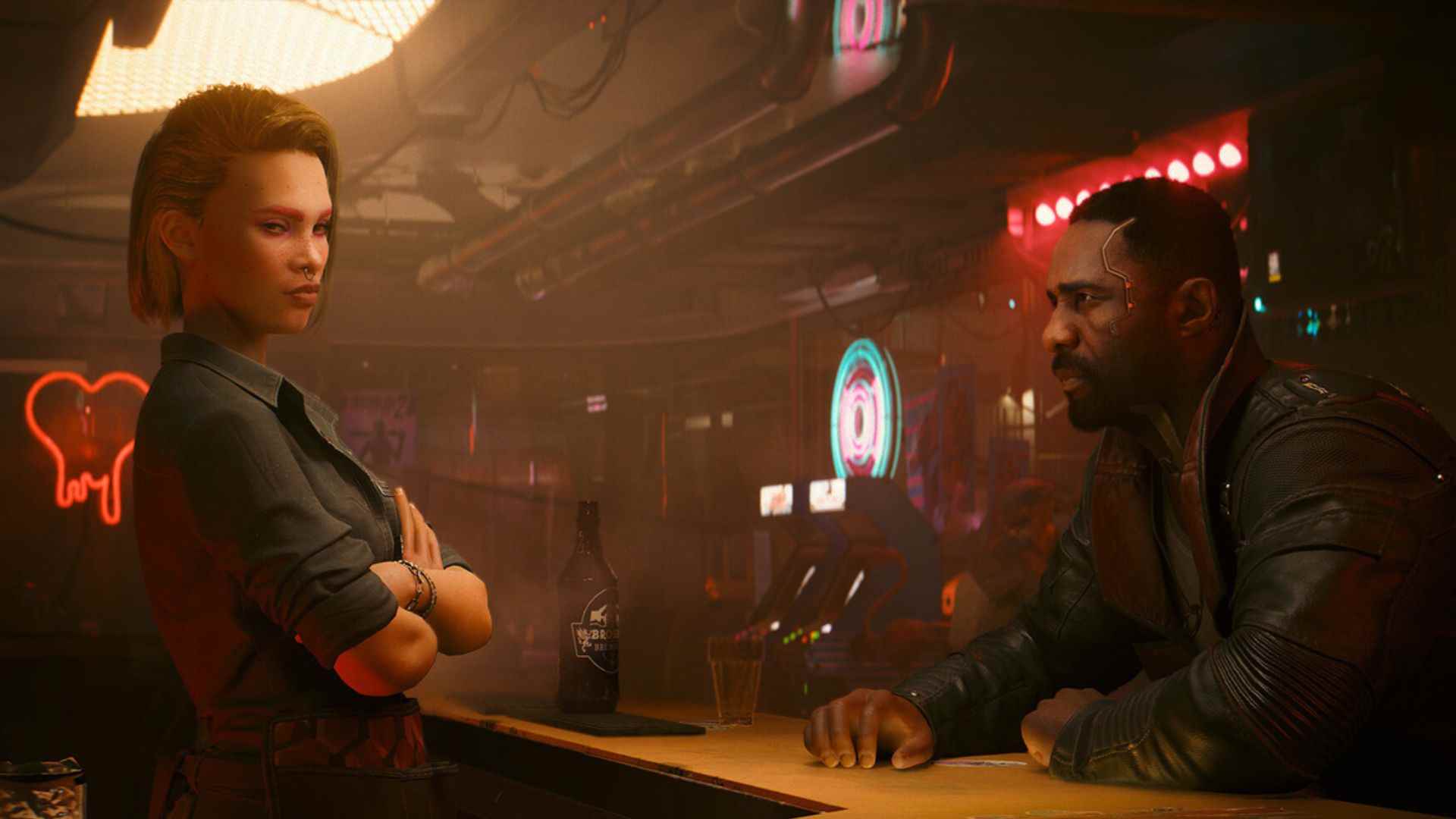 Cyberpunk 2077 Phantom Liberty incelemesi: Cyberpunk 2077 Phantom Liberty'de hareketli bir bar.