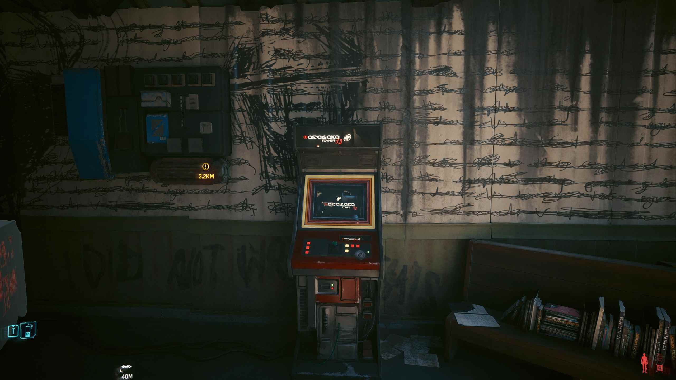 Cyberpunk 2077 V Arasaka Tower 3D Atari Makinesine Bakıyor