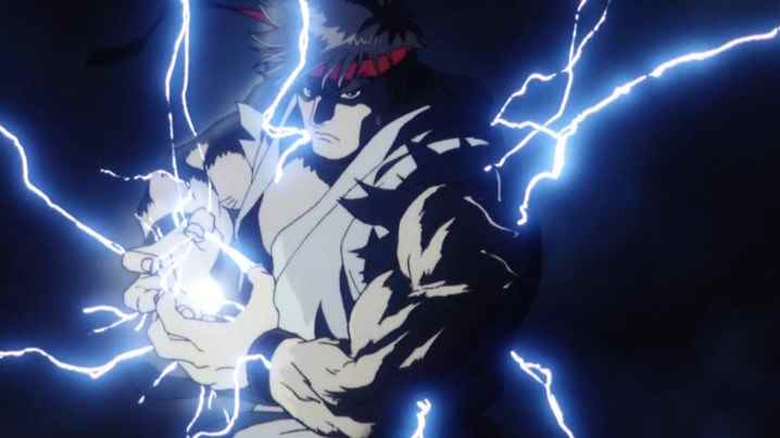 Ryu, Street Fighter II: The Animated Movie'de Hadouken'e saldırıyor.