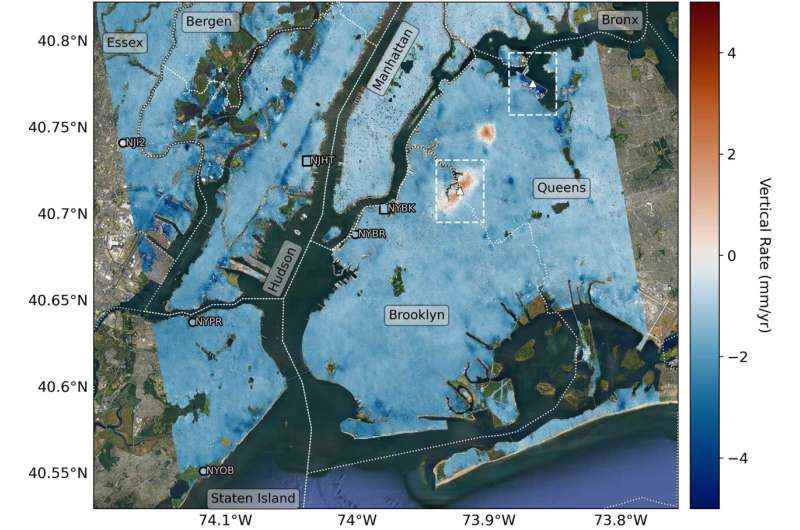 New York City'nin hangi bölgelerinin battığını veya yükseldiğini tespit edin