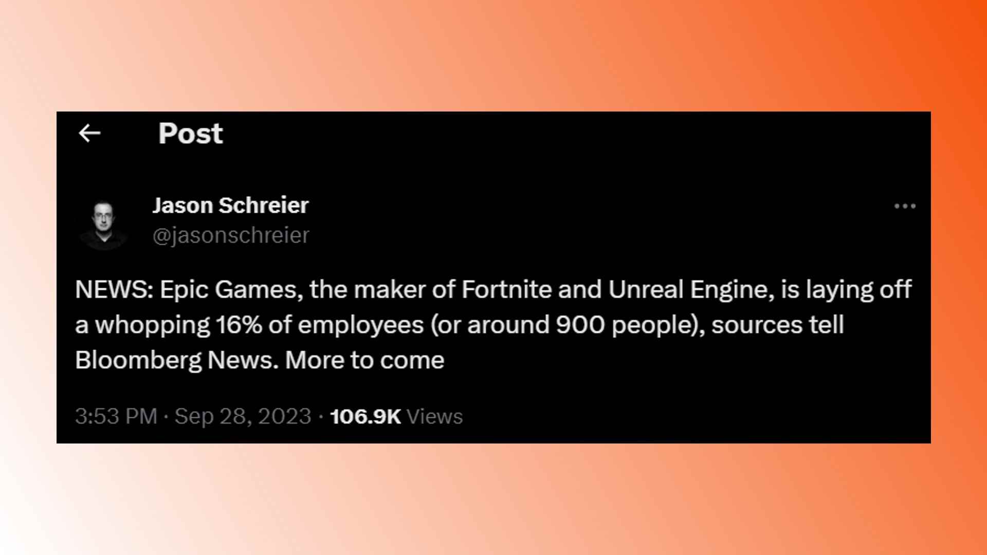 Epic Games işten çıkarmalar: Fortnite yapımcısı Epic Games'in işten çıkarmalarla ilgili bir tweet'i