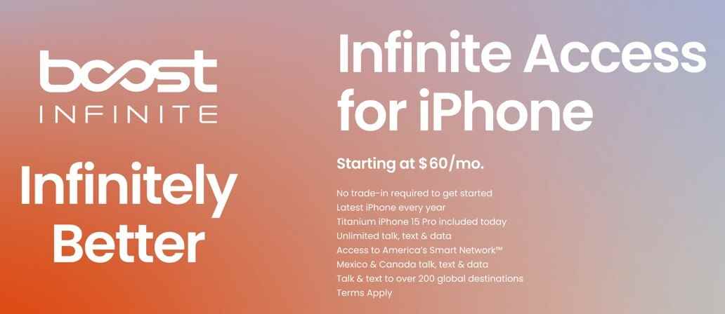 Boost Infinite'in iPhone için Sonsuz Erişimi ayda 60 ABD dolarından başlıyor - Boost Infinite'den ayda 60 ABD dolarına her yıl sınırsız konuşma, metin, veri ve yeni bir iPhone edinin