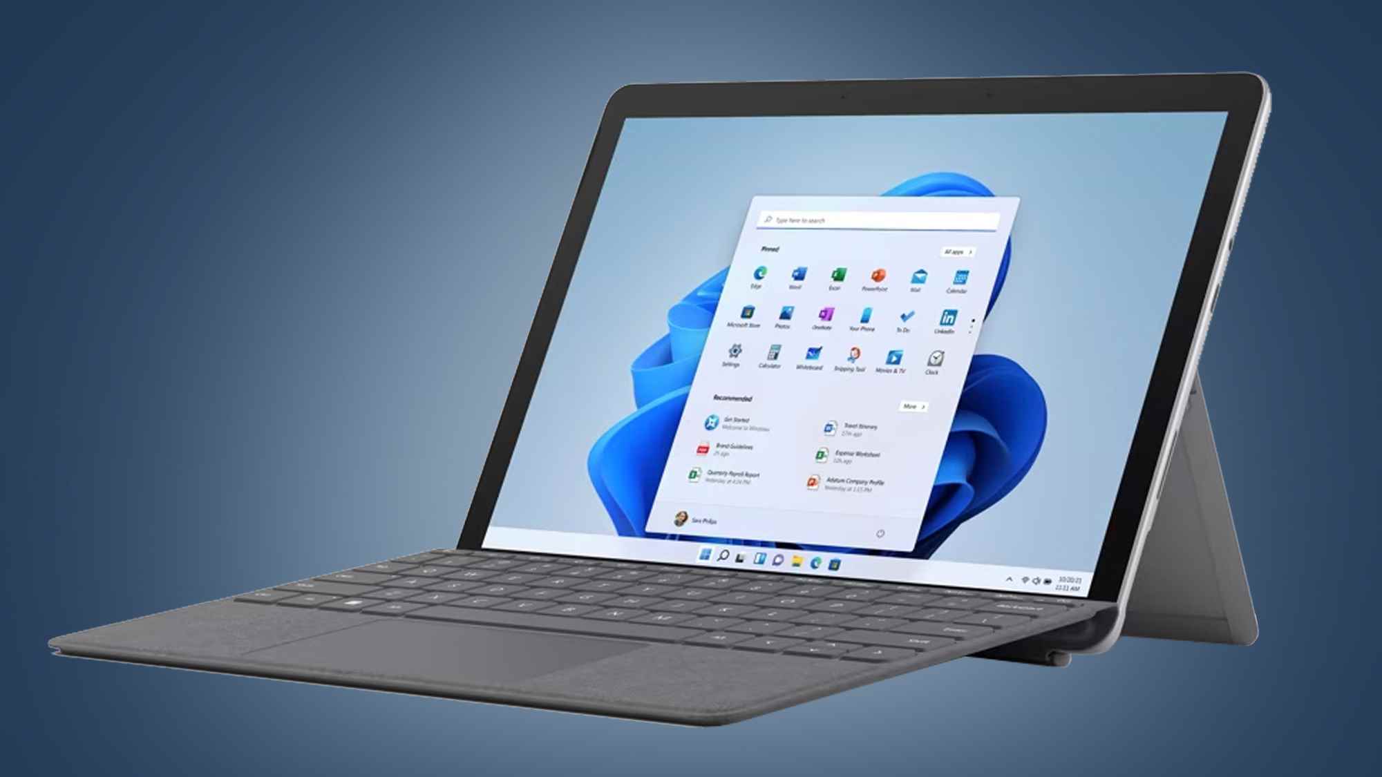 Mavi arka planda Microsoft Surface Go 3