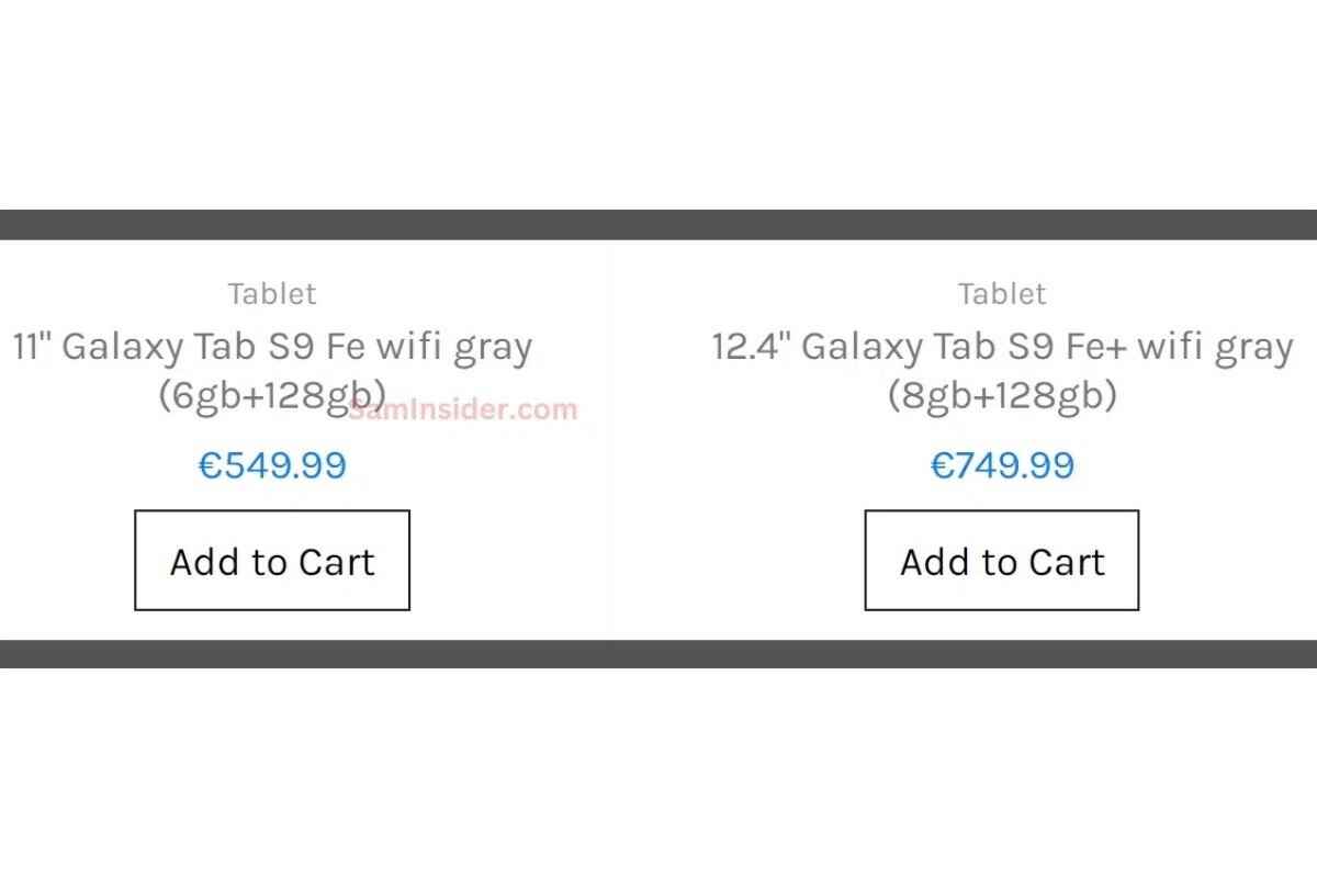 Samsung Galaxy Tab S9 FE ve Tab S9 FE+'ın Avrupa'da (ve ABD'de) fiyatı şu şekilde: