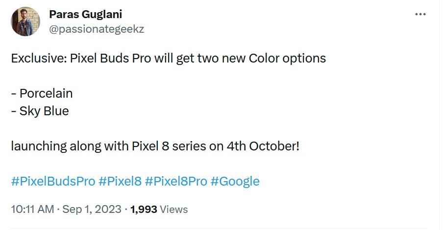 Tipster, Pixel Buds Pro için söylentilere konu olan yeni renkleri ortaya koyuyor - Söylentilere göre yeni Pixel Buds Pro renkleri, Pixel 8 Pro'nun olası renk seçeneklerinden ikisiyle eşleşecek