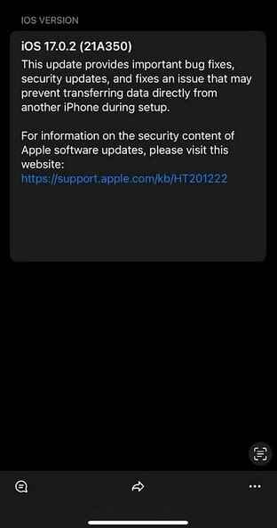 Apple, eski bir iPhone'dan veri aktarırken telefonun donmasını önlemek için yalnızca iPhone 15 serisi için iOS 17.0.2'yi yayınladı - iPhone 15 kullanıcılarının, eski iPhone modellerinden veri aktarmadan önce iOS 17.0.2'yi hemen yüklemeleri gerekiyor