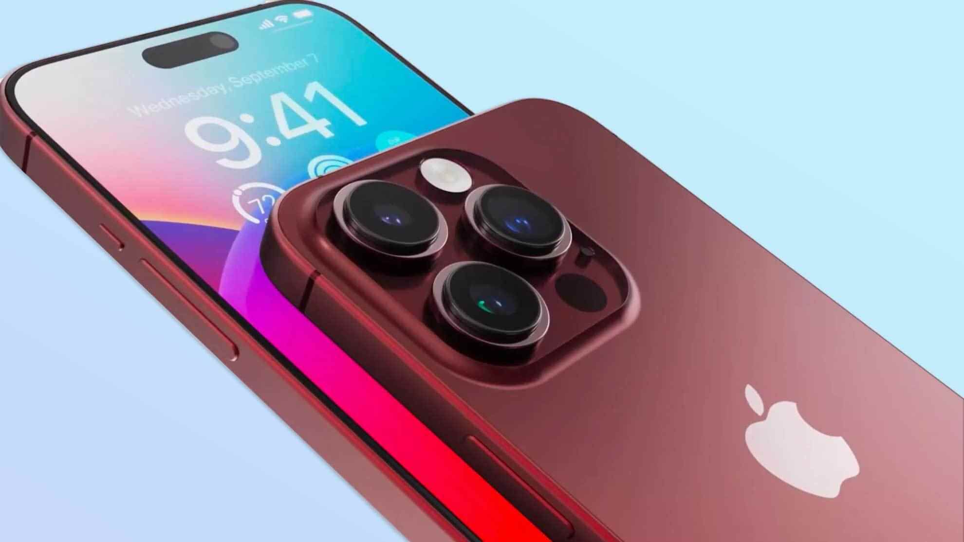 iPhone 15 Pro kameraları ve ekranı gösteren render