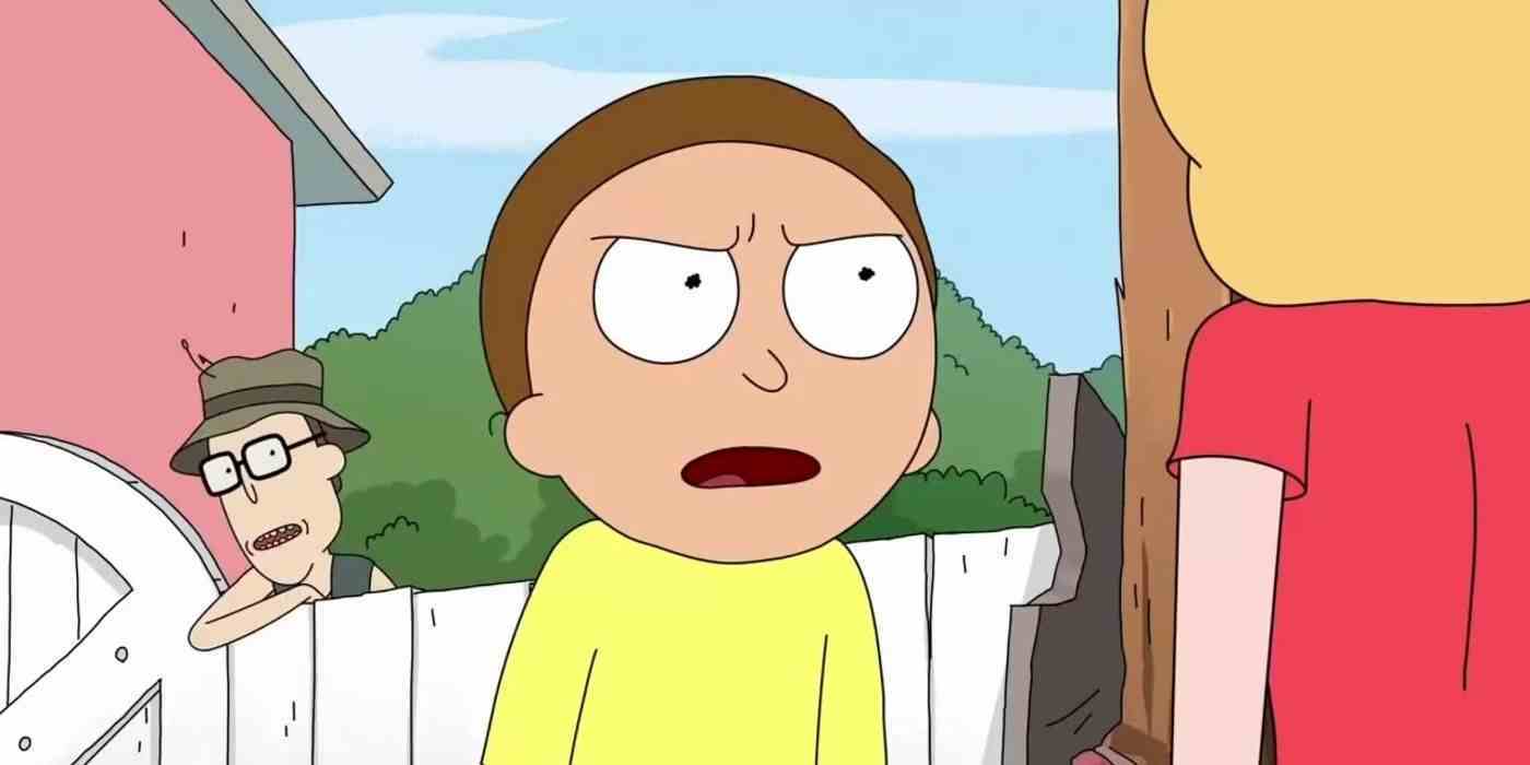 Morty, Rick and Morty'de bağırırken Gene çitin üzerinden eğiliyor