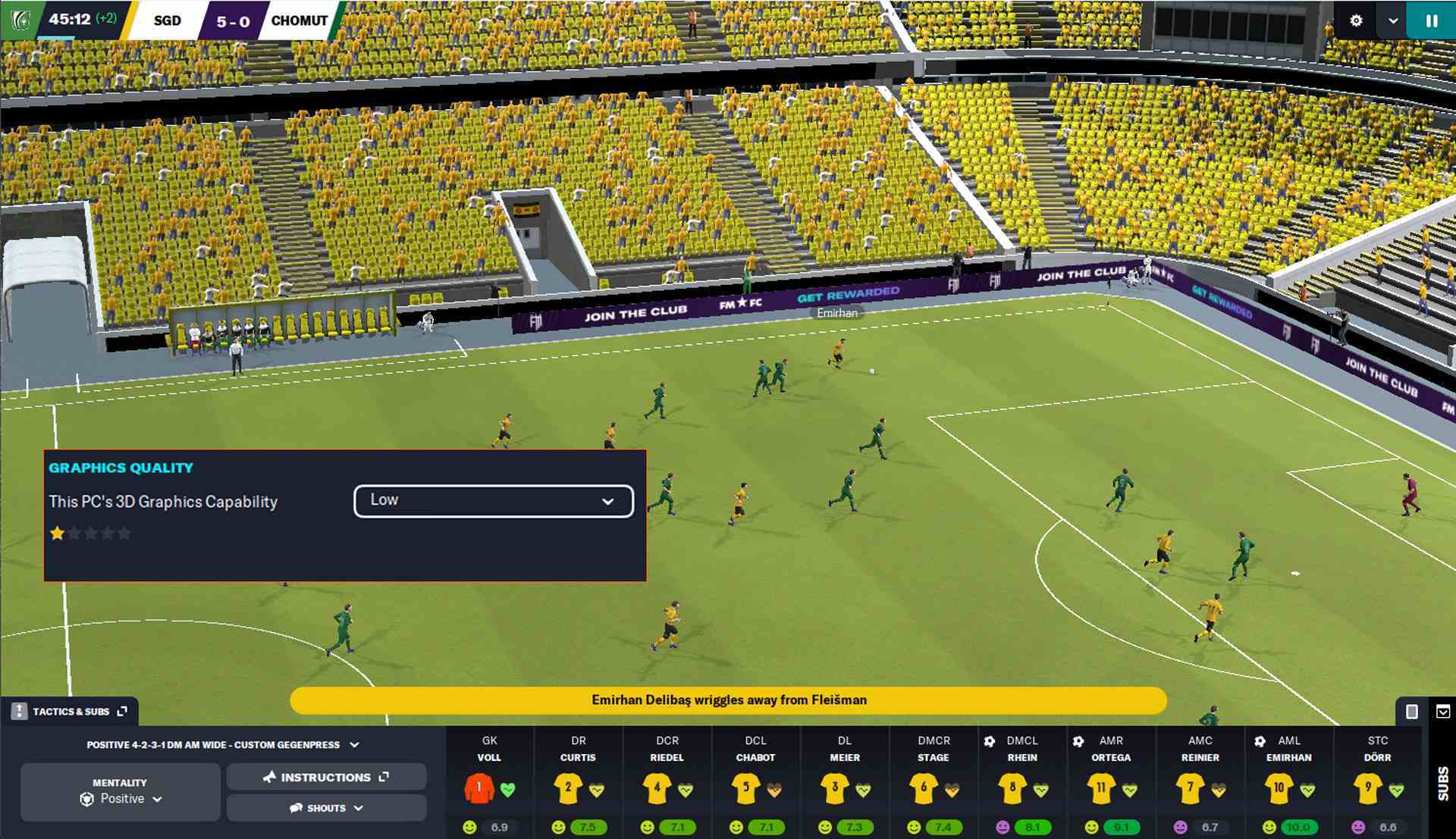 Football Manager'dan grafik kartı derecelendirmesini gösteren bir ekran görüntüsü