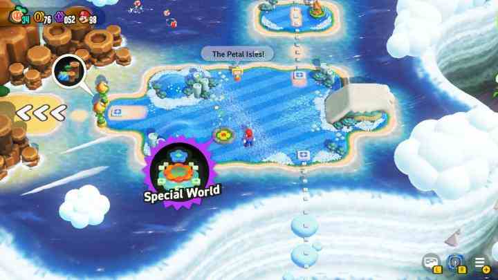 Mario, Super Mario Bros'ta Petal Adaları'nın dünya üzerinde duruyor.  Mucize.
