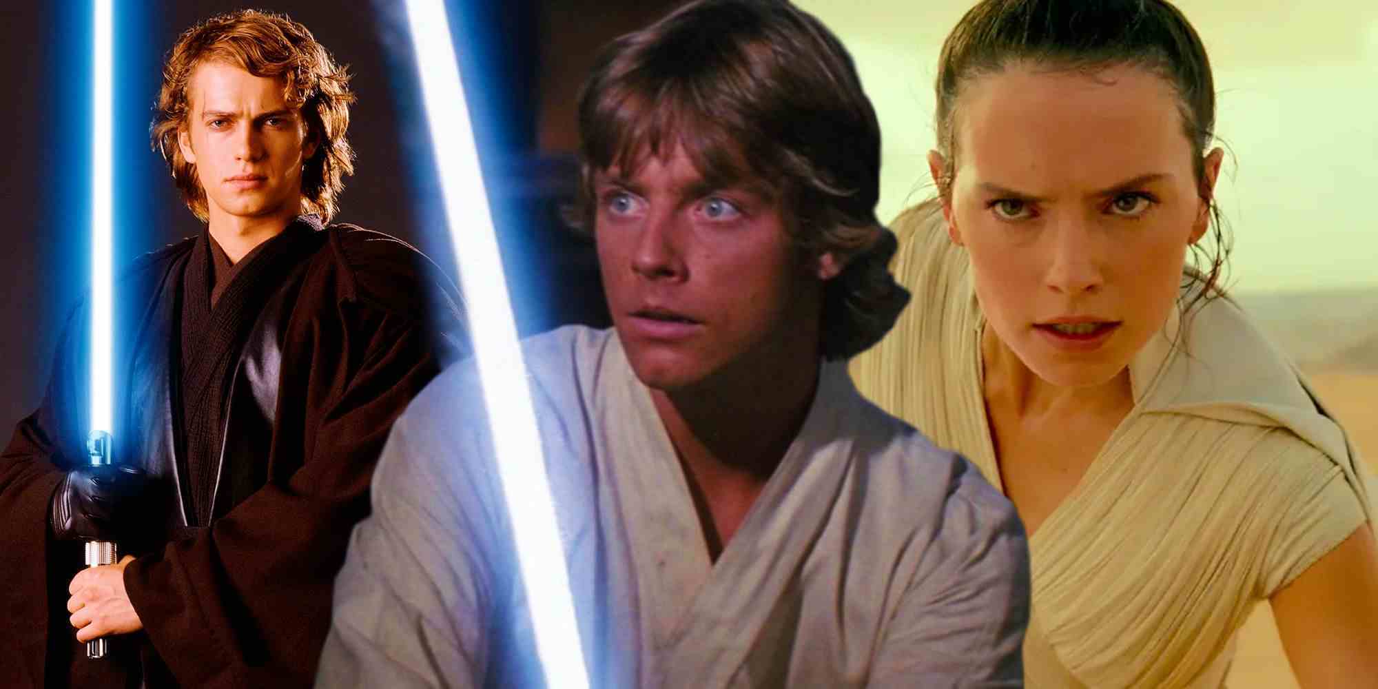 Her Yıldız Savaşları üçlemesinden Luke, Rey ve Anakin Skywalker.