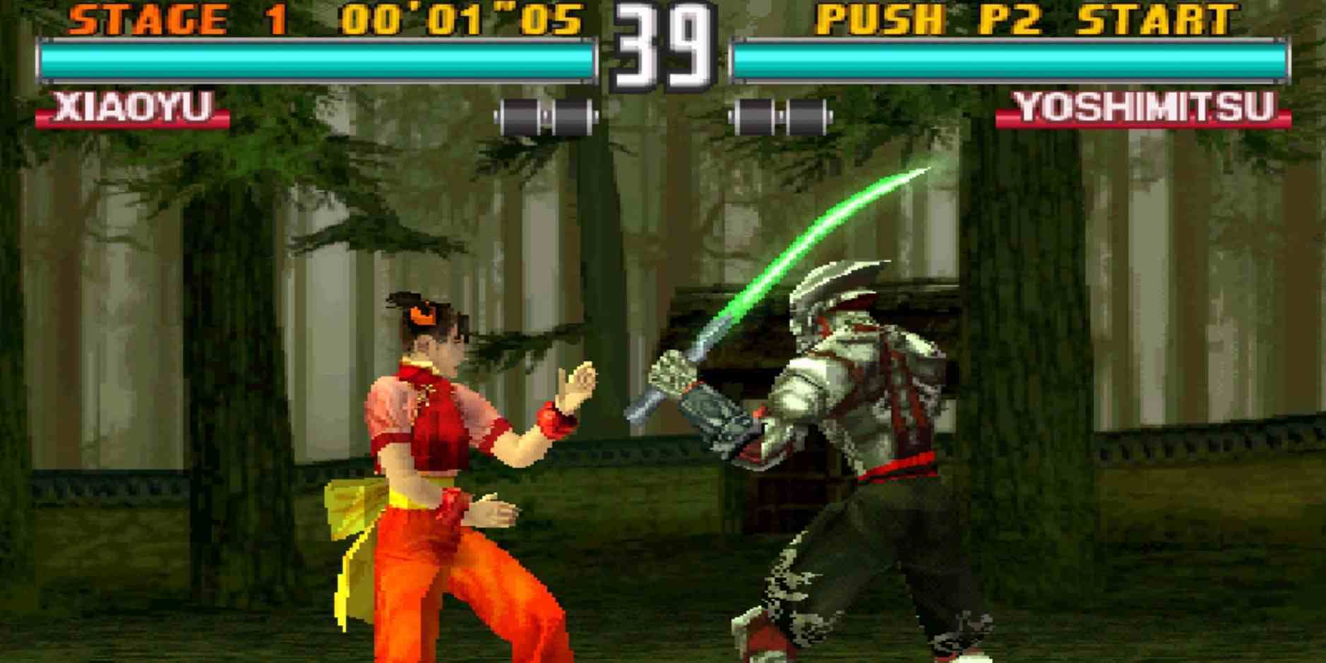 Tekken 3'te Xiaoyu, Yoshimitsu ile dövüşüyor