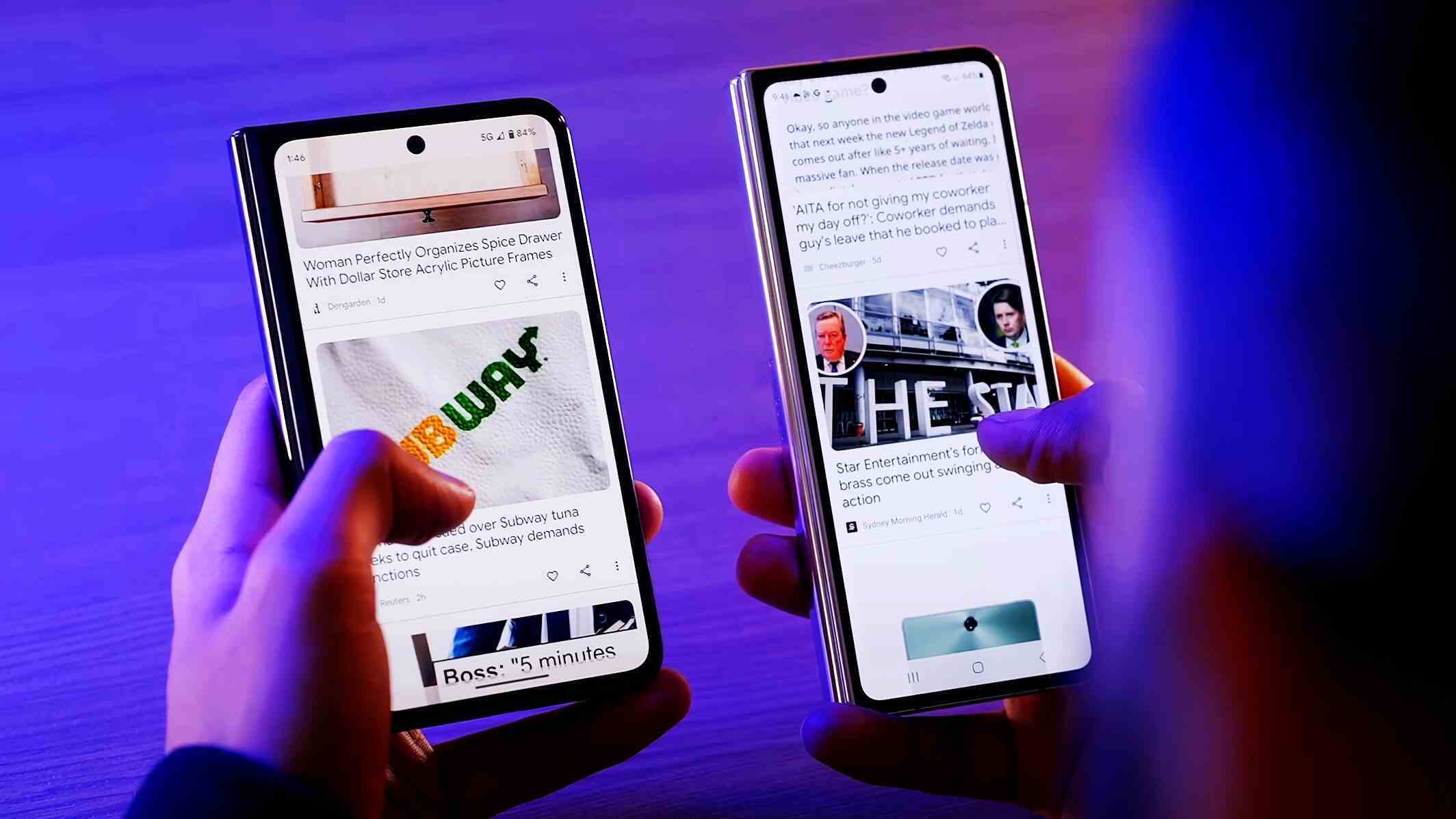 Pixel Fold (solda) biraz fazla kısa ve geniş, Galaxy Z Fold 5 (sağda) ise çok uzun.  OnePlus Open, boyut söz konusu olduğunda en iyi dengeyi sağlar.  - Üzgünüm Google!  İnanılmaz OnePlus Open, Pixel Fold'un bir prototip gibi görünmesini sağlıyor