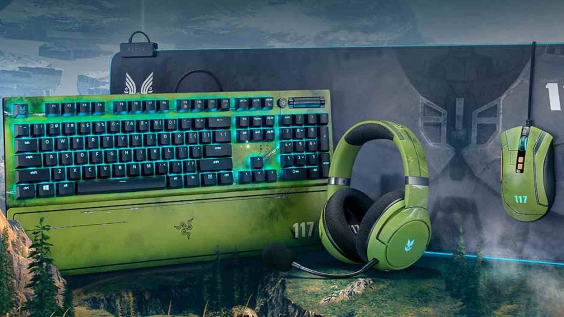 Razer Halo temalı PC aksesuarlarının görüntüsü