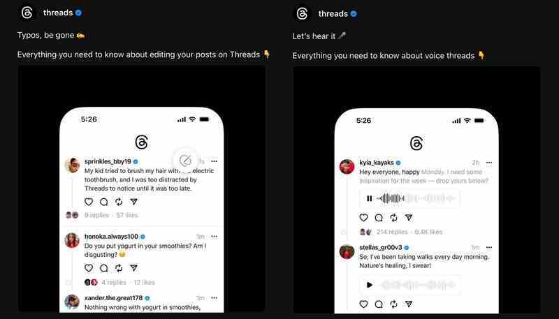 Threads, herkes için ücretsiz bir düzenleme düğmesinin yanı sıra sesli gönderiler ve yanıtlar sunuyor