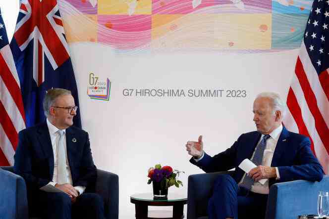 Avustralya Başbakanı Anthony Albanese ve ABD Başkanı Joe Biden, 20 Mayıs 2023'te Japonya'nın Hiroşima kentinde düzenlenen G7 Zirvesi sırasında.