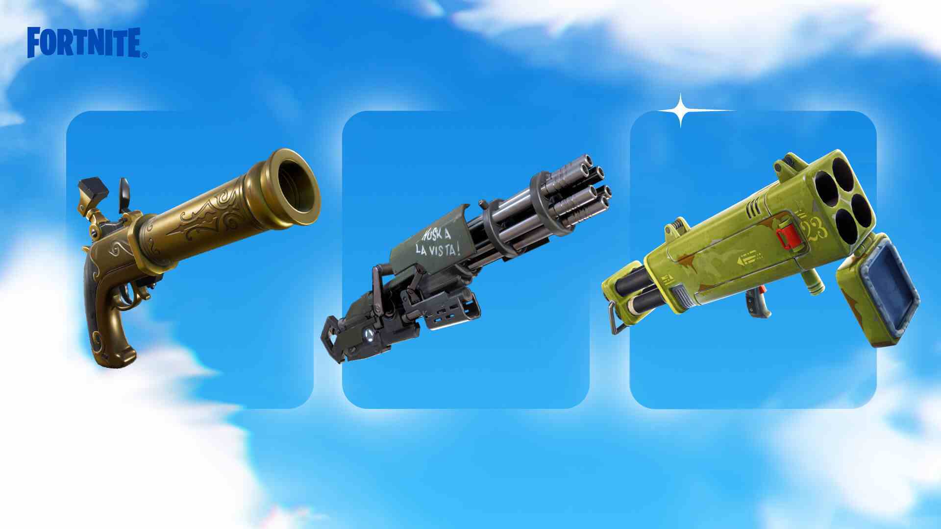 Fortnite OG'nin Çakmaklı Tabancası, Minigun ve Dörtlü Fırlatıcı