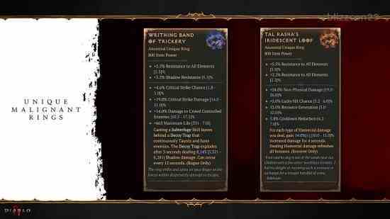Diablo 4 Habis Yüzükler - Sırasıyla Rogue'lar ve Büyücüler için yeni öğeler.