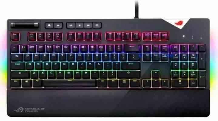 Asus ROG Strix Flare oyun klavyesinin yukarıdan aşağıya görünümü.