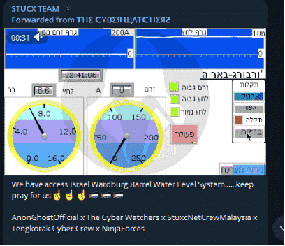 İsrail Wardburg varil su seviye sistemlerinin Siber Gözlemcilerinden bir ekran görüntüsü