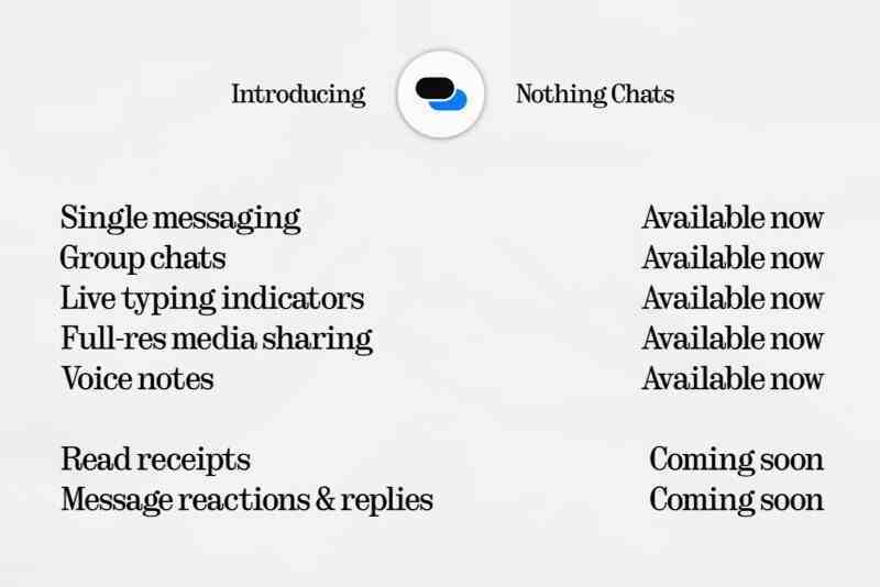 Hiçbir Şey Sohbetleri'nin mevcut özellikleri |  Kaynak - Hiçbir Şey"&nbsp - Hiçbir Şey, Android'e mavi baloncuklar getiren bir mesajlaşma uygulaması olan Hiçbir Şey Sohbetlerini duyurmuyor
