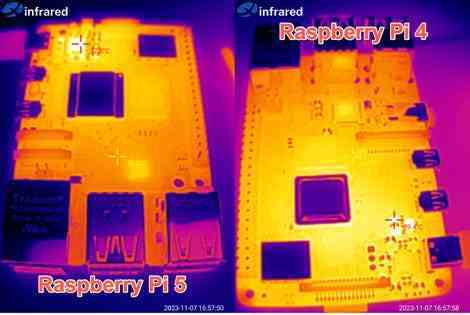 Raspberry Pi 5 ve Raspberry Pi 4'ün termal görüntüsü