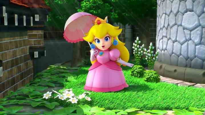 Super Mario RPG'de şemsiyeli Prenses Şeftali.